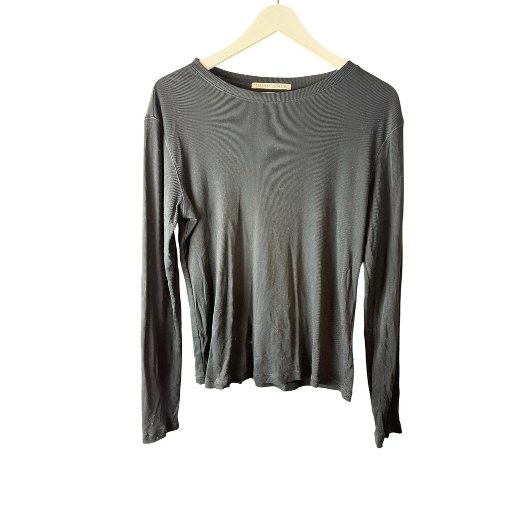 Peruvian Connection Womens Black Ribbed Knit Long Sleeve Crew Neck Top L